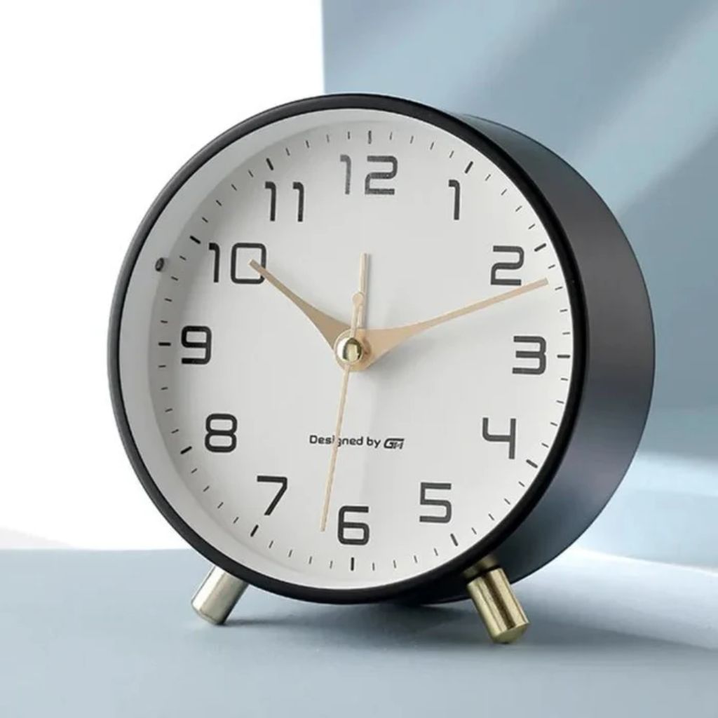 Contemporary Desk Clock Silent Sweep Movement Metal Frame Glass Face 6 Colors Bedroom Office Nightstand Quiet Timepiece Minimalist | Thomler