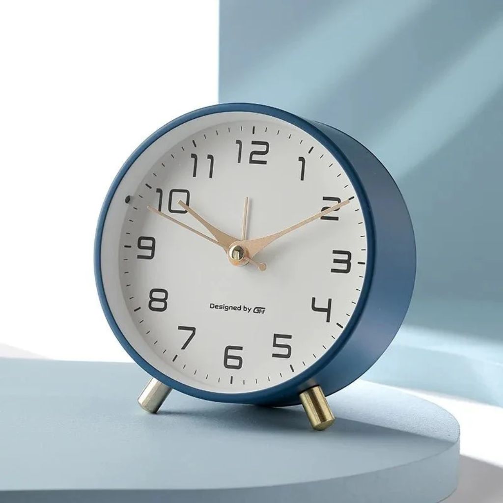 Contemporary Desk Clock Silent Sweep Movement Metal Frame Glass Face 6 Colors Bedroom Office Nightstand Quiet Timepiece Minimalist | Thomler