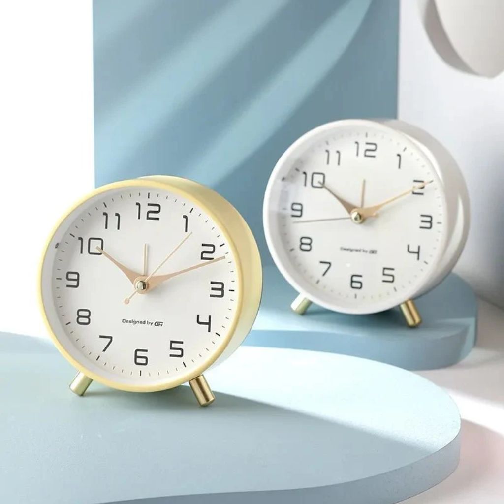 Contemporary Desk Clock Silent Sweep Movement Metal Frame Glass Face 6 Colors Bedroom Office Nightstand Quiet Timepiece Minimalist | Thomler