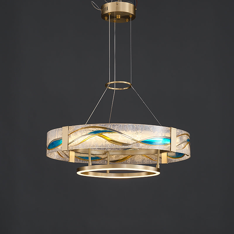 Chandelier Glass Brass 17.7 in Adjustable LED Dining Room Living Room Lighting Fixture | Thomler