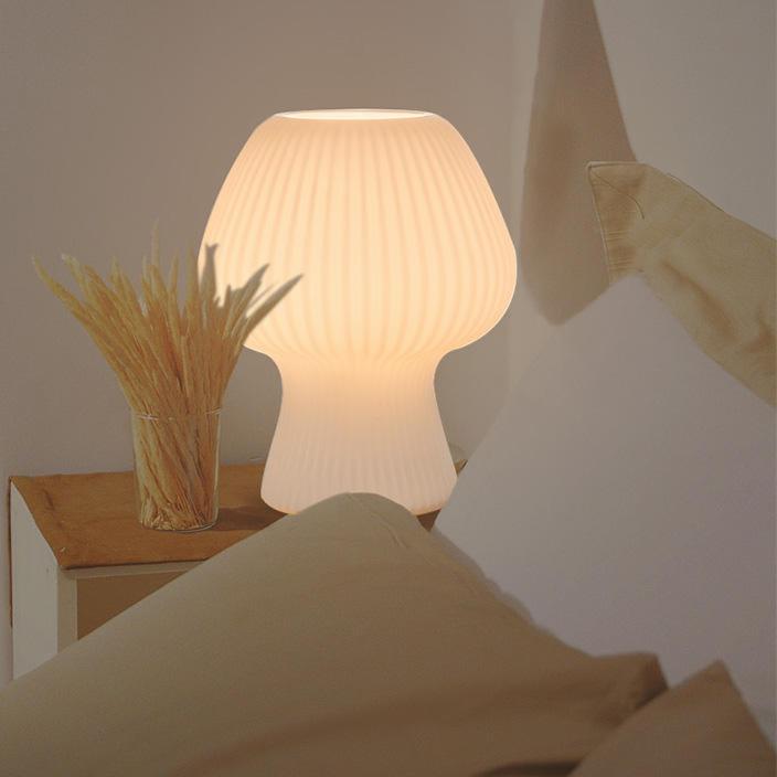 Textured Glass Dome Table Lamp – Retro Mushroom Design, Dimmable LED Accent Light for Nightstand, Desk, Living Room | Thomler