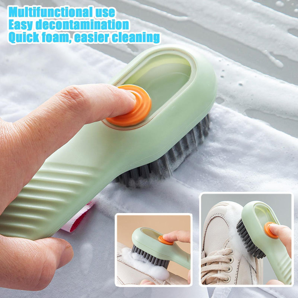 Self-Dispensing Scrub Brush Set for Sneakers, Floors & More – 2-Pack with Built-In Soap Reservoir | Thomler