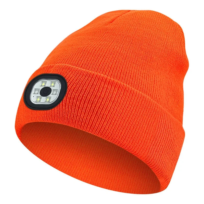 USB Rechargeable Knit Cap with Built-In LED Headlamp for Hands-Free Night Use – Winter Beanie with 3 Brightness Modes for Hiking, Dog | Thomler