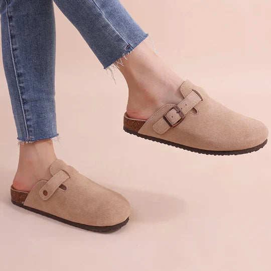 Women's Cork Footbed Sandals with Suede Straps – Adjustable Buckle Slide Slippers for Arch Support, Indoor Outdoor Casual Comfort Shoes | Thomler