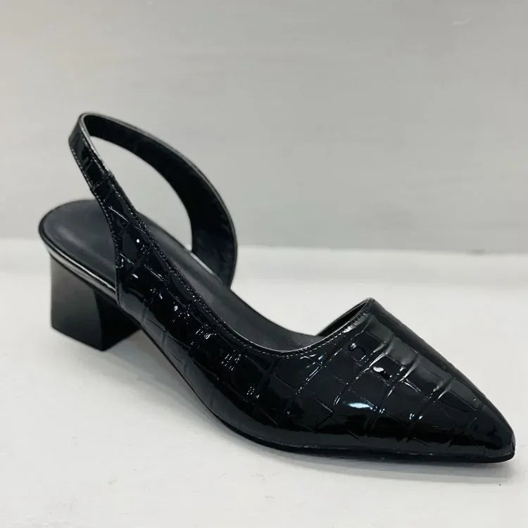Women's Pointed-Toe Slingback Heels with Arch Support Brown Croc-Embossed Footwear for Office Work Professional Occasions All-Day Wear | Thomler