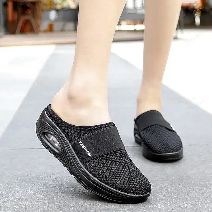 Cushioned Slip-On Walking Sneakers with Air Sole Technology for Women | Breathable Mesh Athletic Shoes for All-Day Standing and Comfort | Thomler