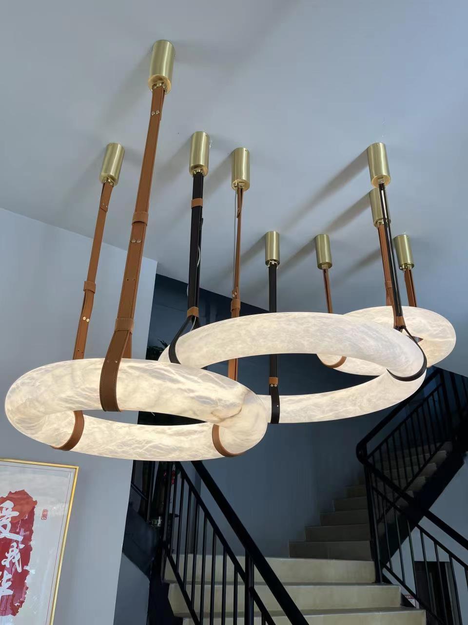 Pendant Light Alabaster Ring LED Ø 120.0 cm Gold Dining Room Halo Hanging Ceiling Lamp Adjustable | Thomler