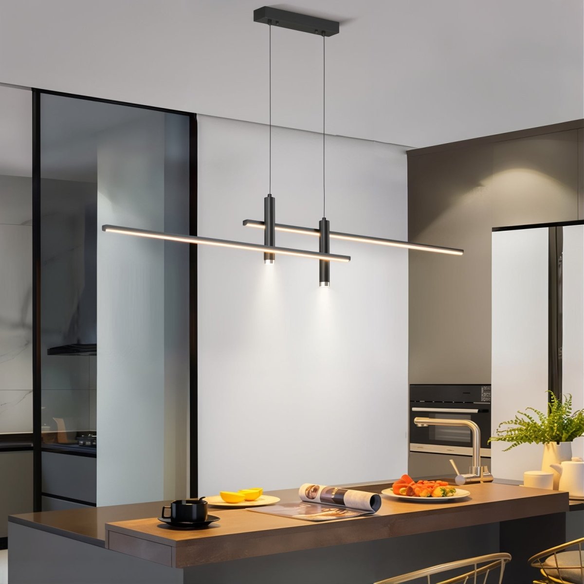 Sleek Overhead LED Bar Fixture with Height-Adjustable Cable for Countertops & Dining Spaces | Thomler