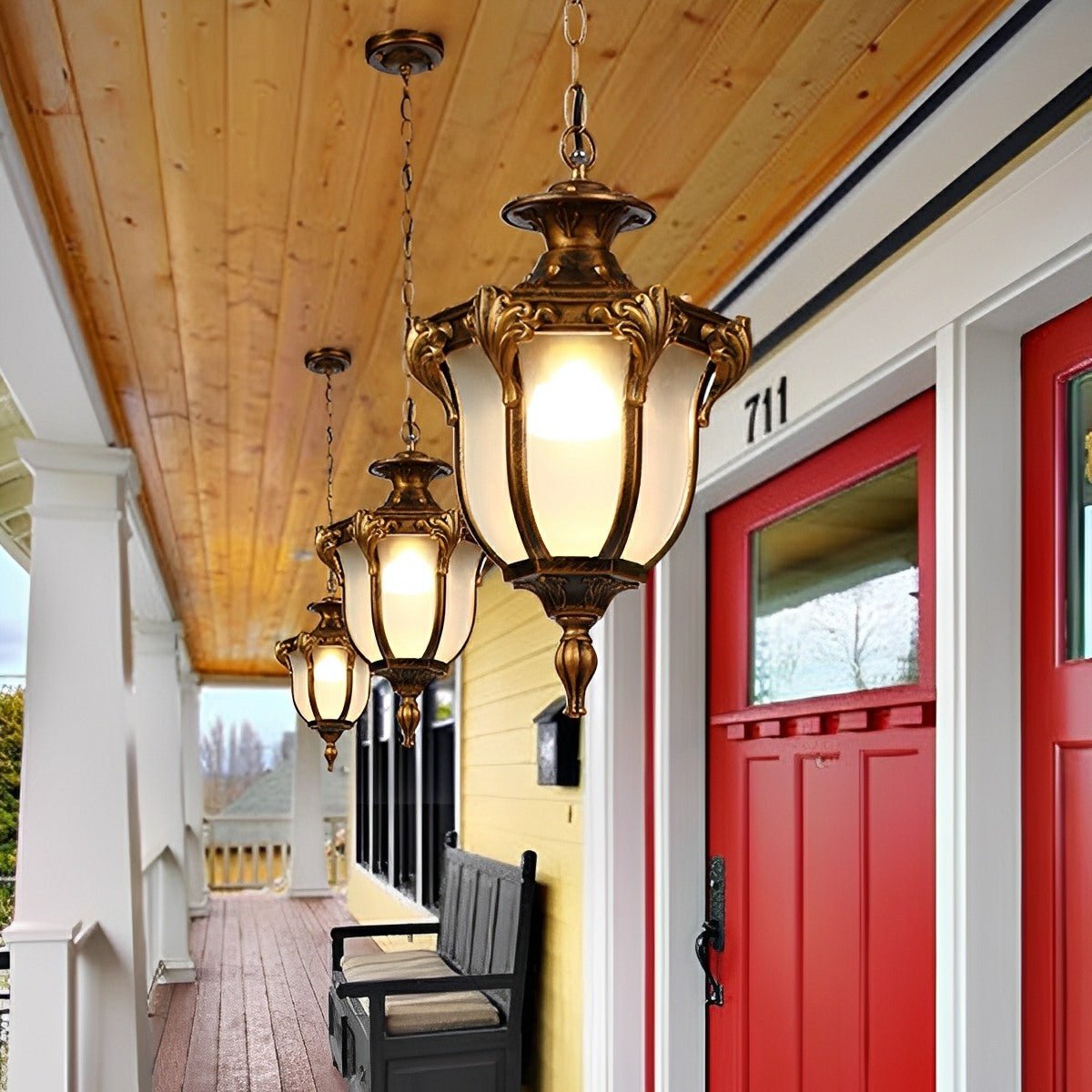 Farmhouse Hanging Lantern IP65 Weatherproof Glass Shade for Porch Entryway Patio Deck Pergola Garden Pathway Exterior Hardwired 5W LED 485 | Thomler