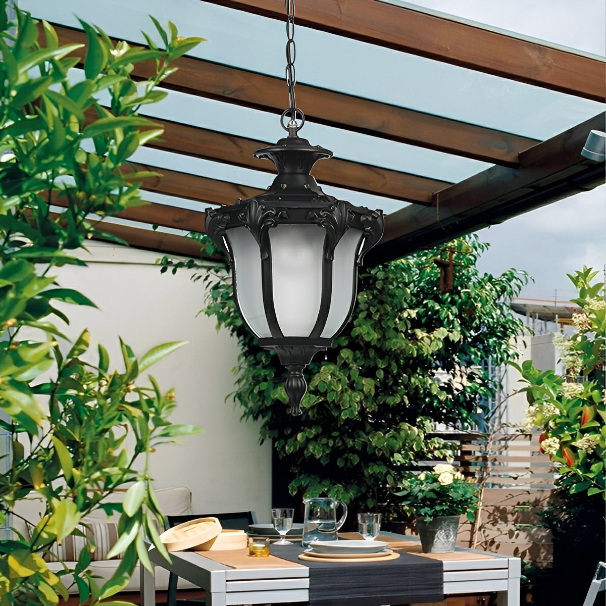 Farmhouse Hanging Lantern IP65 Weatherproof Glass Shade for Porch Entryway Patio Deck Pergola Garden Pathway Exterior Hardwired 5W LED 485 | Thomler
