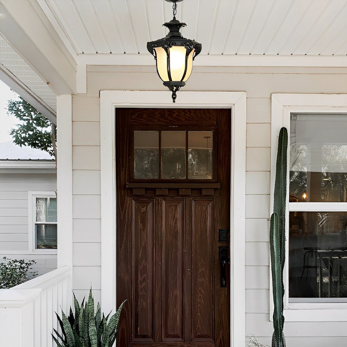 Farmhouse Hanging Lantern IP65 Weatherproof Glass Shade for Porch Entryway Patio Deck Pergola Garden Pathway Exterior Hardwired 5W LED 485 | Thomler