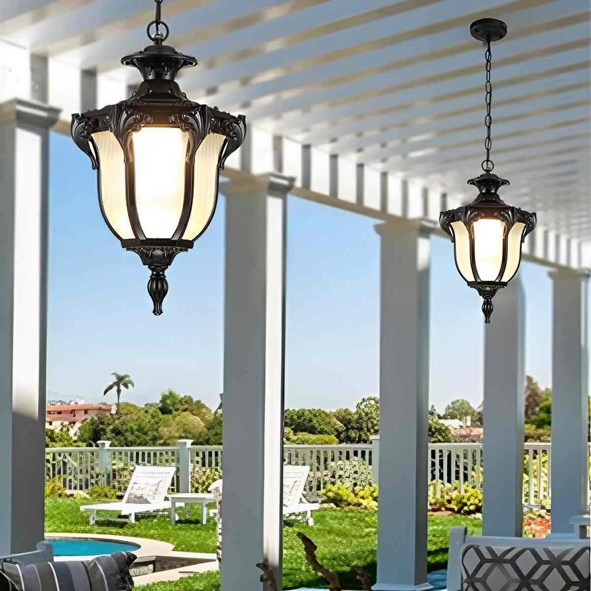 Farmhouse Hanging Lantern IP65 Weatherproof Glass Shade for Porch Entryway Patio Deck Pergola Garden Pathway Exterior Hardwired 5W LED 485 | Thomler