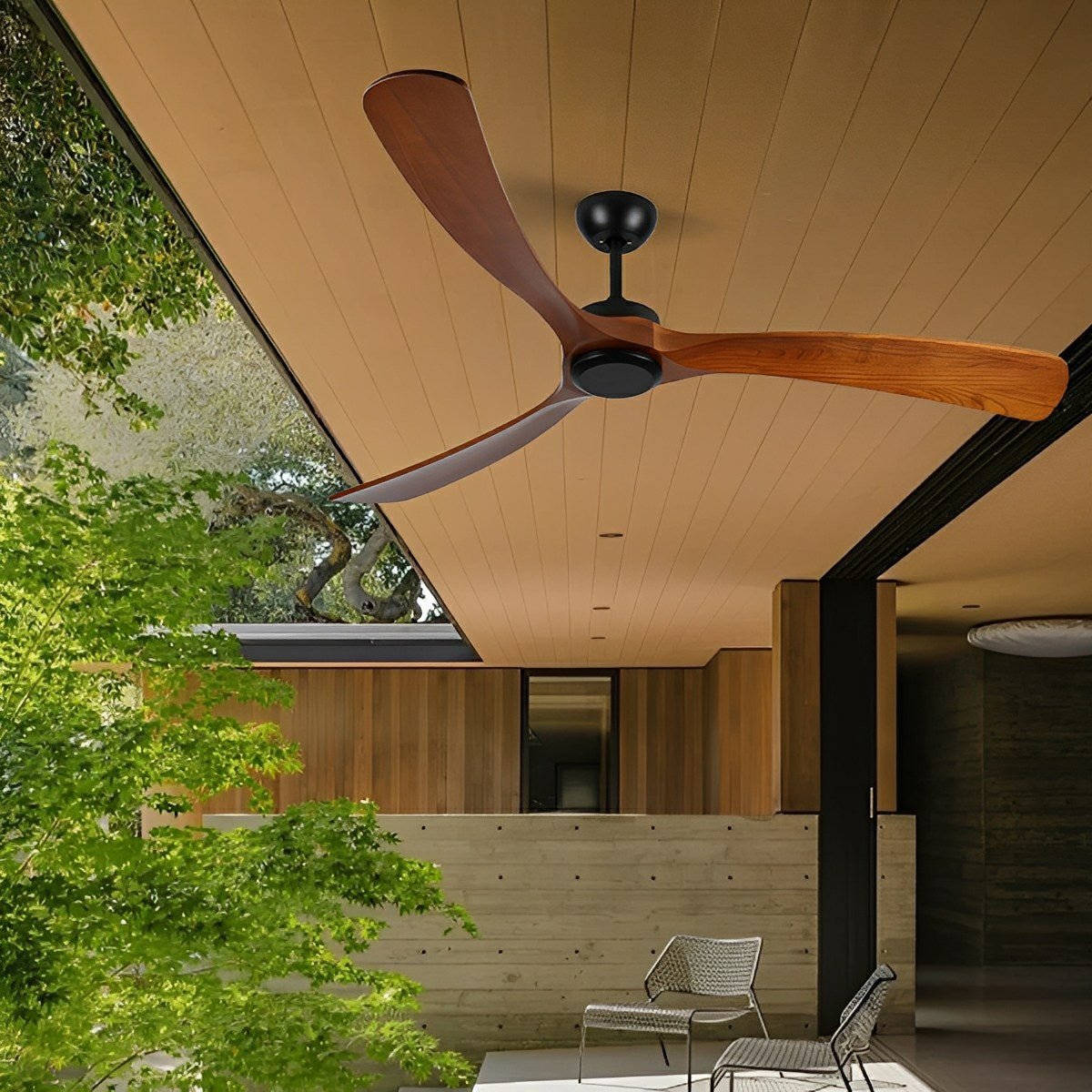 Reversible Ceiling Fan with Walnut Blades & Waterproof Motor – 6-Speed Remote Control for Patio & Indoor Use | Thomler