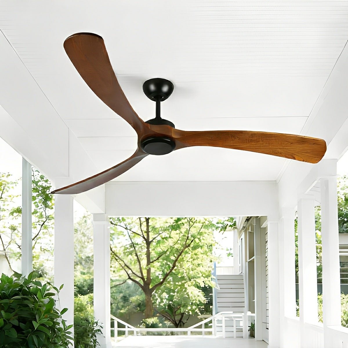 Reversible Ceiling Fan with Walnut Blades & Waterproof Motor – 6-Speed Remote Control for Patio & Indoor Use | Thomler