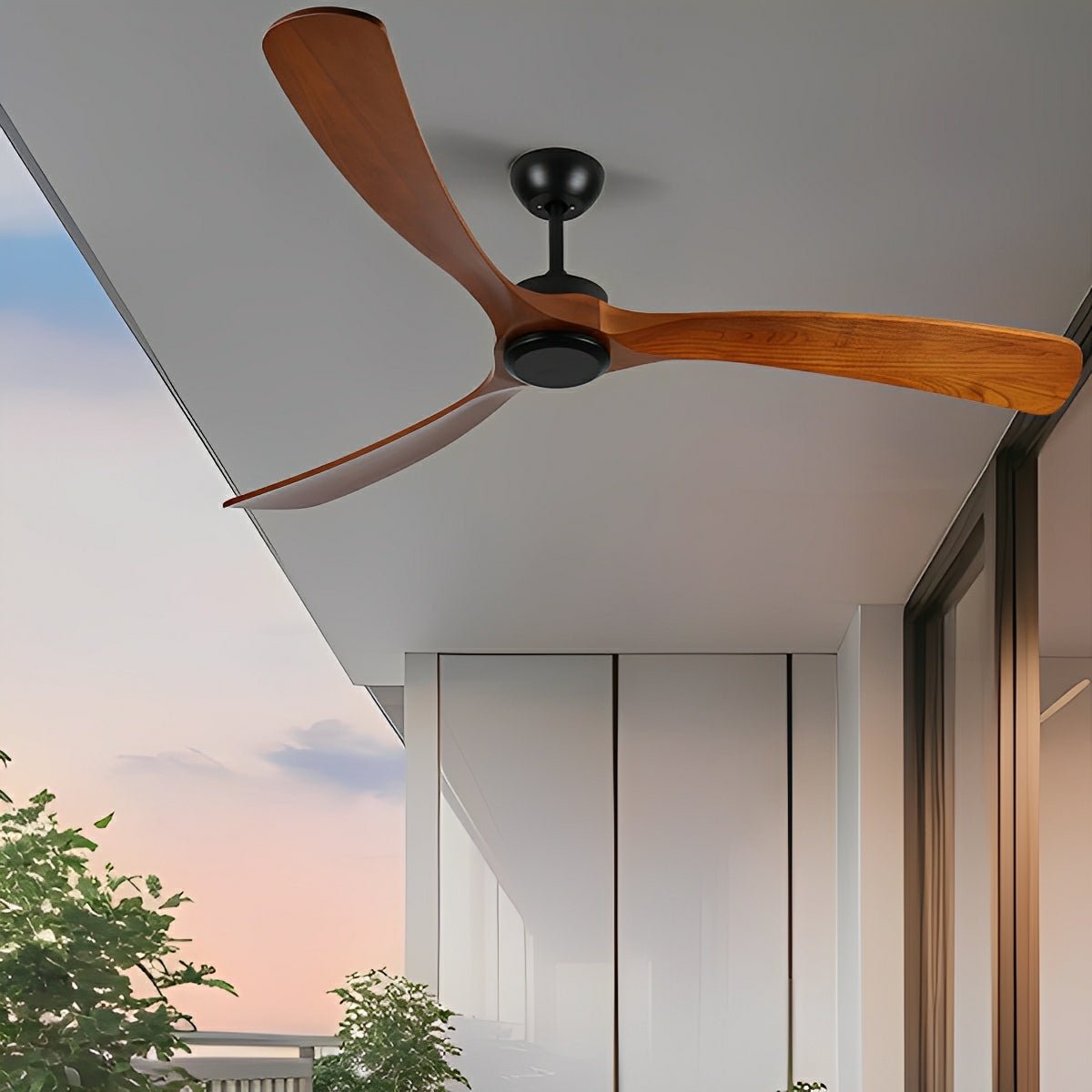 Reversible Ceiling Fan with Walnut Blades & Waterproof Motor – 6-Speed Remote Control for Patio & Indoor Use | Thomler