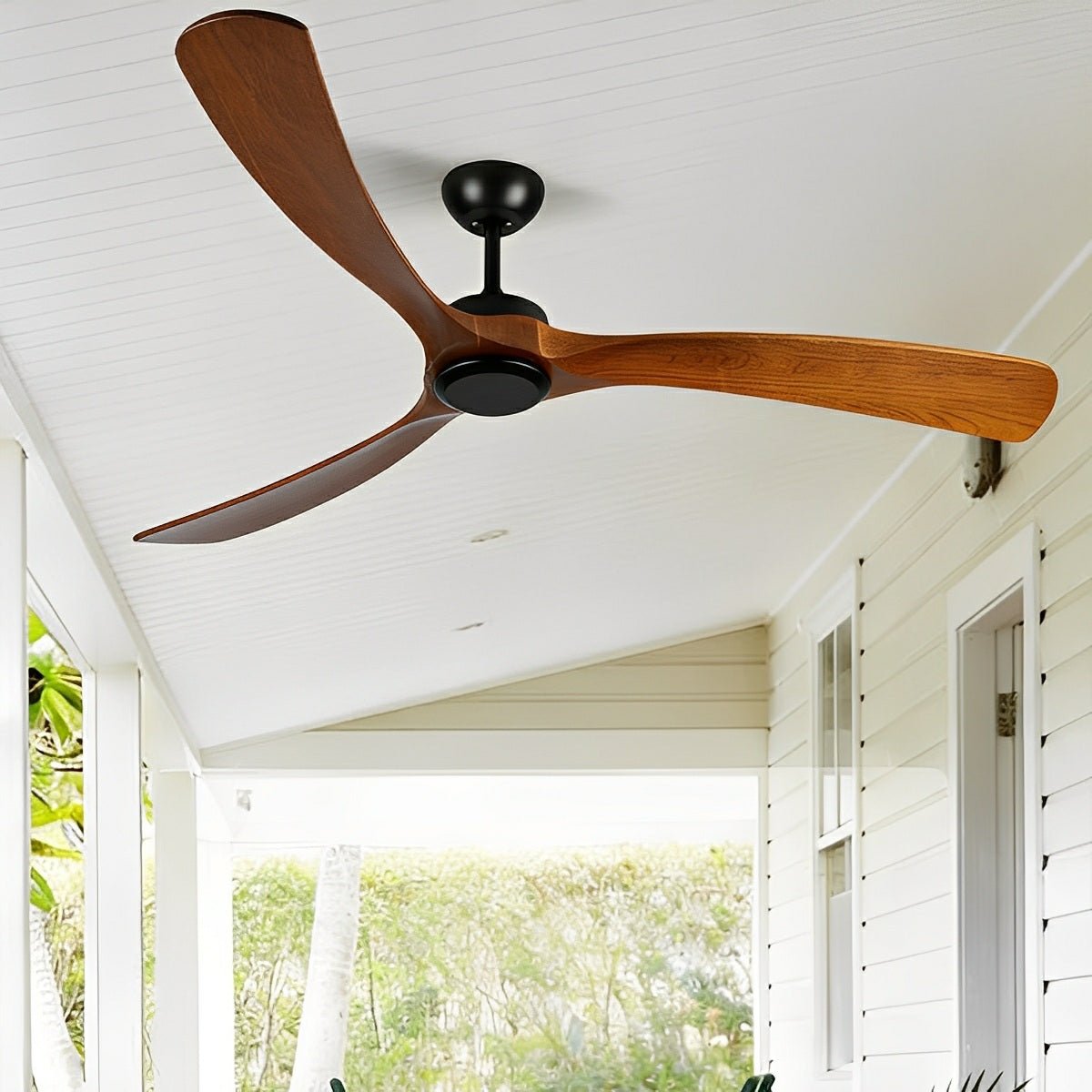 Reversible Ceiling Fan with Walnut Blades & Waterproof Motor – 6-Speed Remote Control for Patio & Indoor Use | Thomler