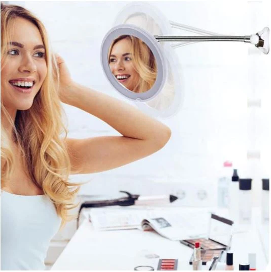 Illuminated 10x Magnification Vanity Mirror with Adjustable Gooseneck & LED Ring Light | Thomler