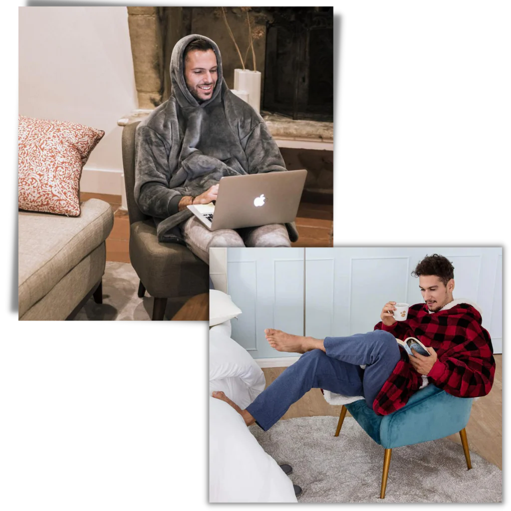 Oversized Wearable Throw with Hood & Front Pocket for Couch Lounging, Streaming & Staying Warm Indoors or Outdoors | Thomler