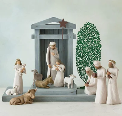 Handcrafted Wooden Nativity Scene with 20 Figurines – Complete Christmas Manger Display Set for Home Decor | Thomler