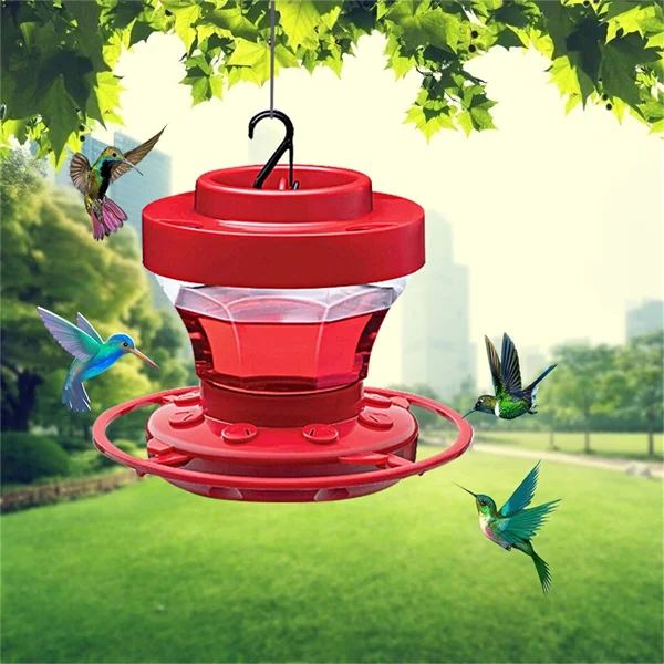 Nectar Feeder for Hummingbirds with 8 Ports & Built-In Ant Moat – 16 oz Capacity, Red Plastic Design with Perch for Yard & Garden | Thomler