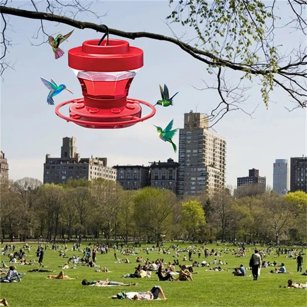 Nectar Feeder for Hummingbirds with 8 Ports & Built-In Ant Moat – 16 oz Capacity, Red Plastic Design with Perch for Yard & Garden | Thomler