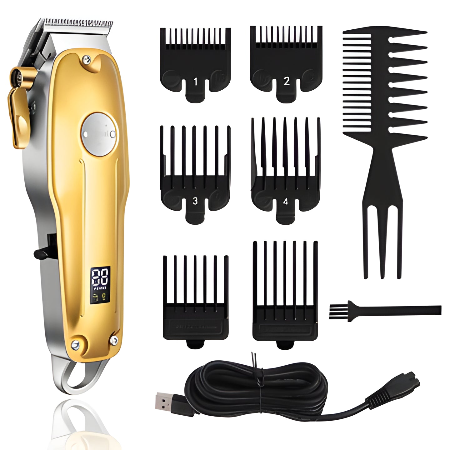 Metal Cordless Hair Trimmer Set with T-Blade Outliner & Foil Shaver for Men – Rechargeable Clippers with Adjustable Lever & 4 Guide Combs fo | Thomler