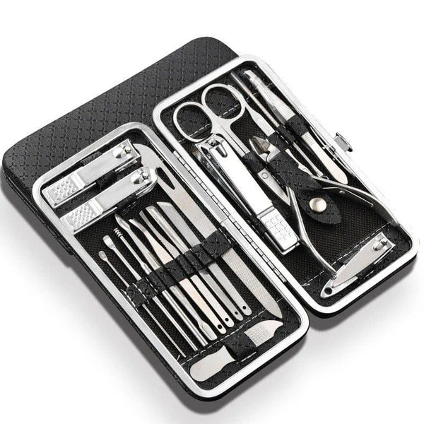 Complete Nail Care Tool Kit – 19-Piece Grooming Essentials in Leather Case | Thomler