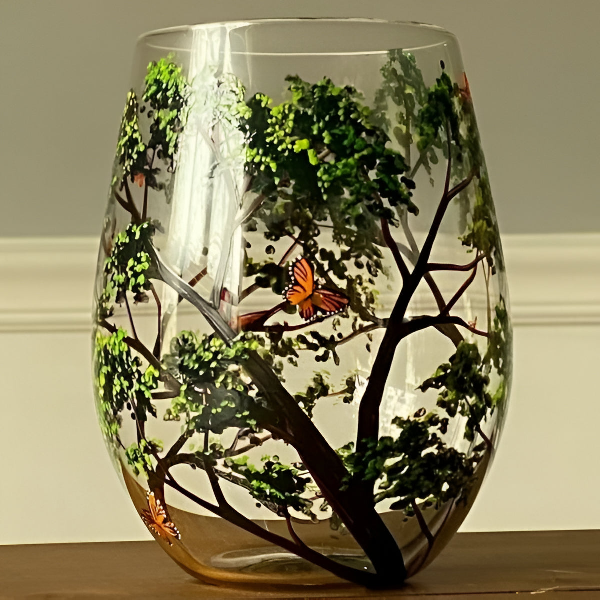 Hand-Painted Seasonal Tree Wine Glass Set – Artistic Stemmed or Stemless Design for Home Entertaining & Collectors | Thomler