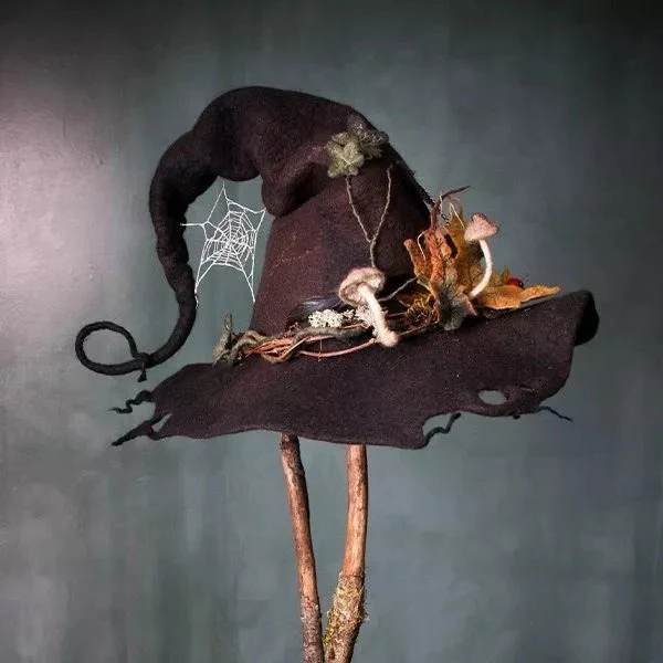 Artisan Felted Witch Hat with Natural Merino Fibers & Botanical Dye Accents – Adjustable Costume Headwear for Spooky Season Celebrations | Thomler