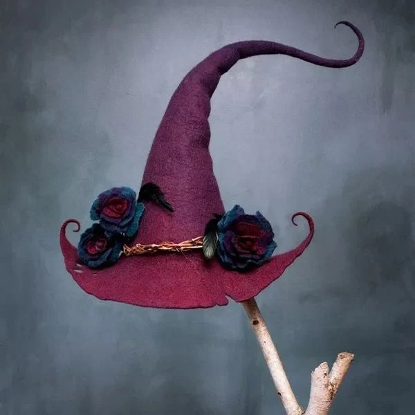 Artisan Felted Witch Hat with Natural Merino Fibers & Botanical Dye Accents – Adjustable Costume Headwear for Spooky Season Celebrations | Thomler