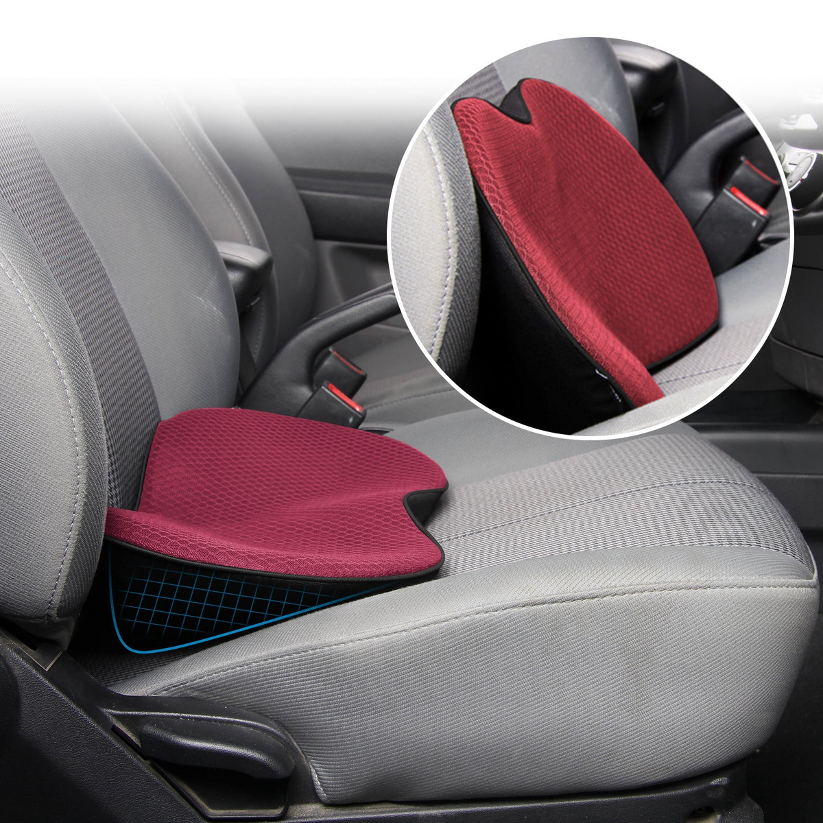 Ergonomic Driver Seat Lift Pad with Memory Foam | Extra Height for Better Visibility & Back Support | Anti-Slip Bottom | Breathable | Thomler