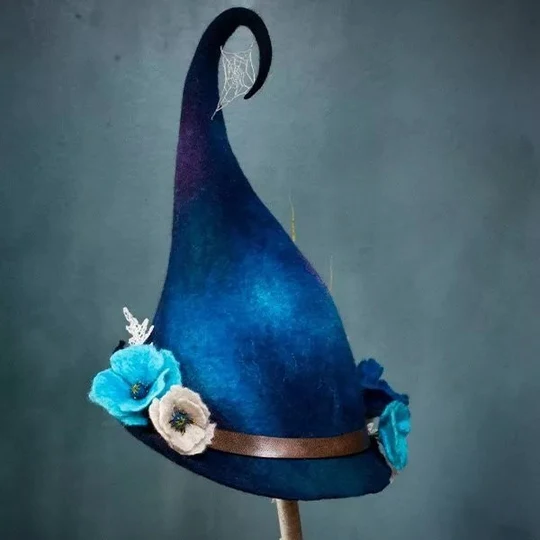 Artisan Felted Witch Hat with Natural Merino Fibers & Botanical Dye Accents – Adjustable Costume Headwear for Spooky Season Celebrations | Thomler