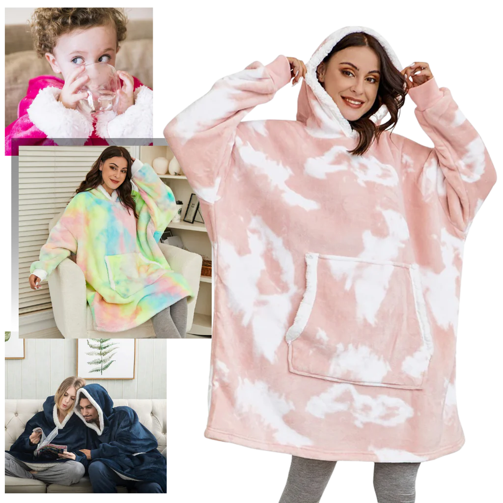 Oversized Wearable Throw with Hood & Front Pocket for Couch Lounging, Streaming & Staying Warm Indoors or Outdoors | Thomler