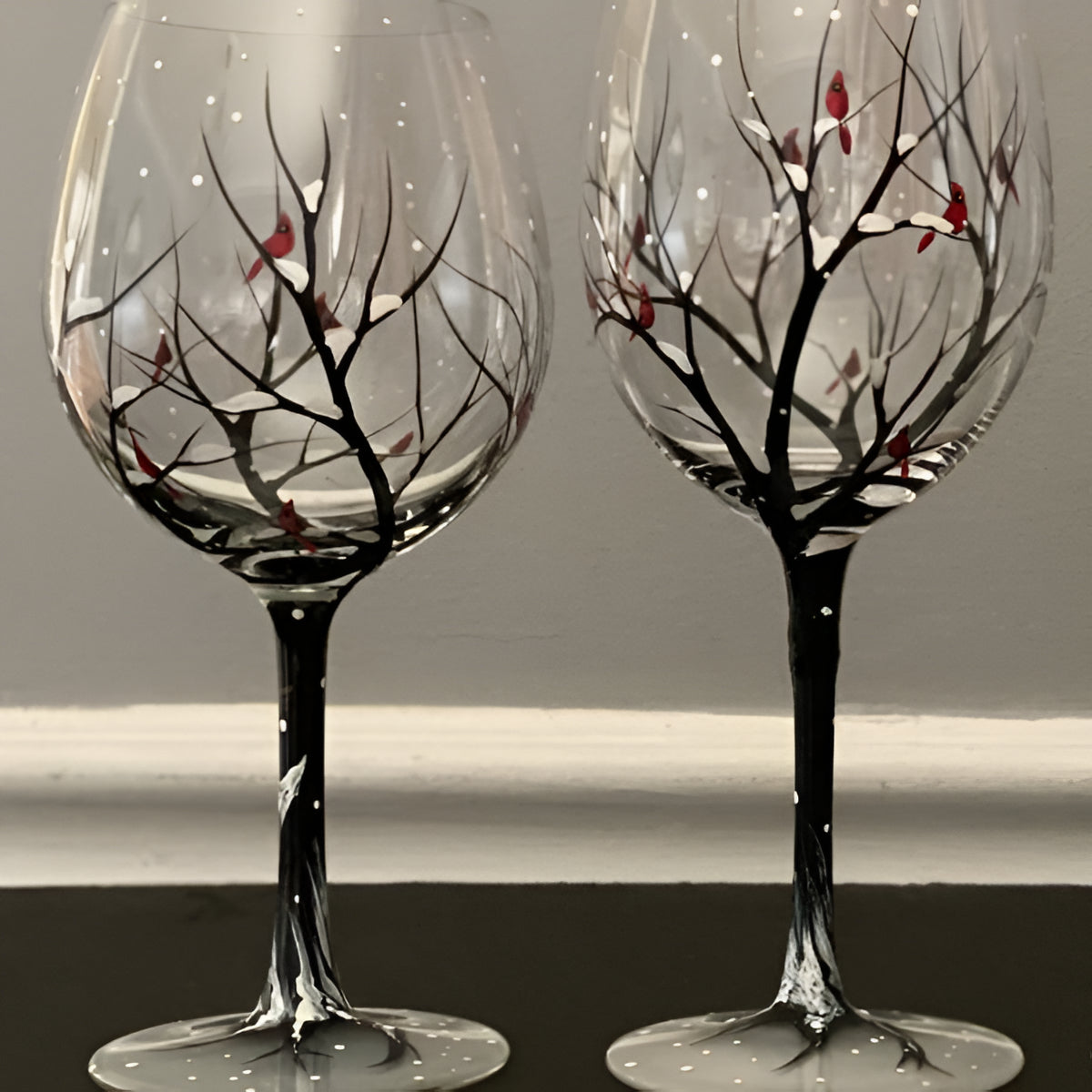Hand-Painted Seasonal Tree Wine Glass Set – Artistic Stemmed or Stemless Design for Home Entertaining & Collectors | Thomler