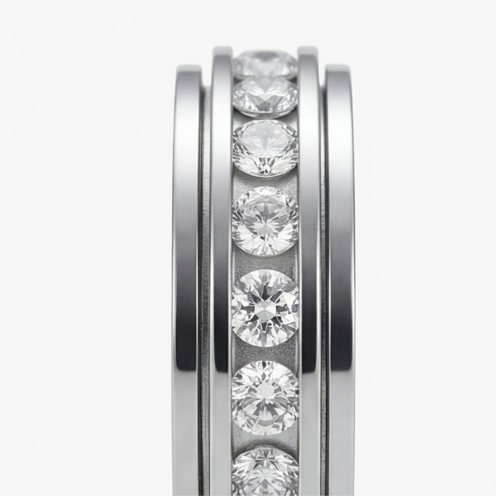 Titanium Steel Spinner Ring with Zirconia Stones for Anxiety Relief & Everyday Wear | Hypoallergenic Fidget Ring for Women & Men | Thomler