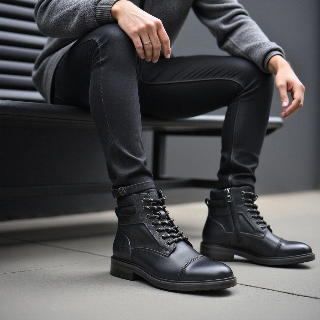Men's Waterproof Leather Combat Boots with Reinforced Stitching & Anti-Slip Sole for Work, Hiking & Everyday Wear | Thomler