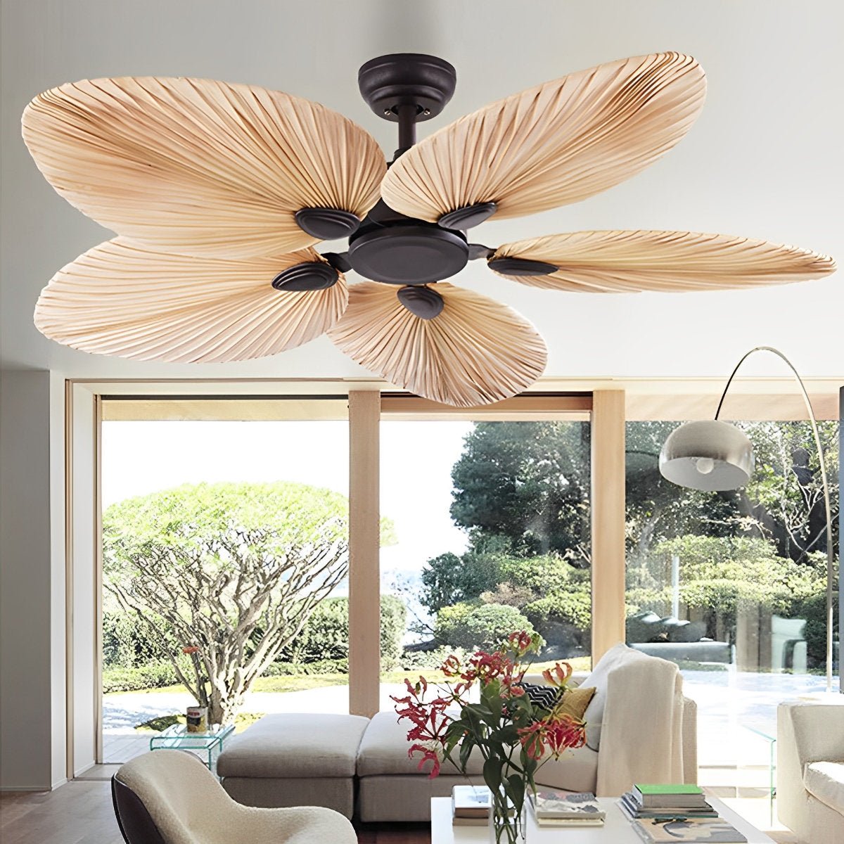Ceiling Fan Palm Leaf 132.0 cm Brown Tropical Bedroom Living Room Remote Controlled Silent DC Cooling | Thomler
