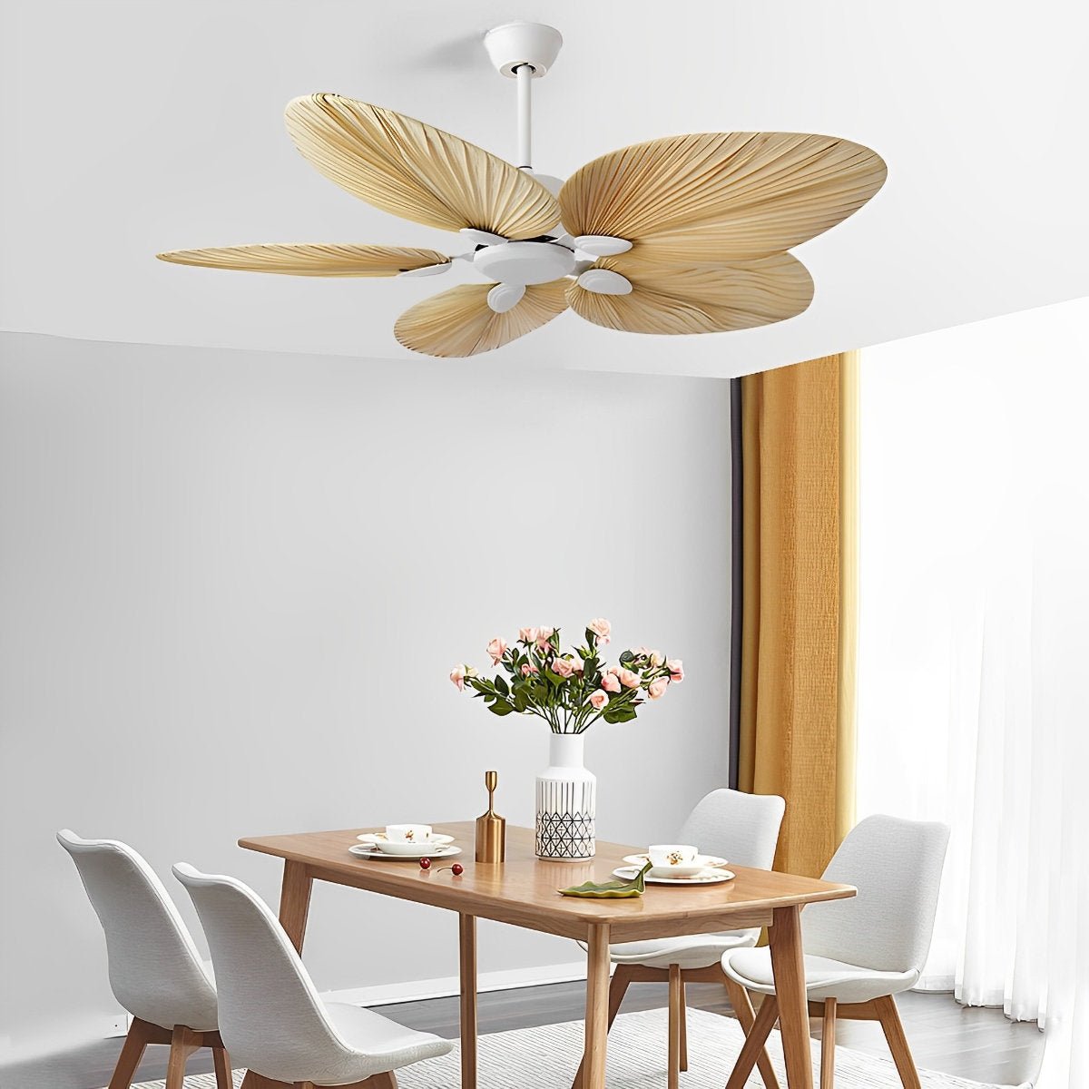 Ceiling Fan Palm Leaf 132.0 cm Brown Tropical Bedroom Living Room Remote Controlled Silent DC Cooling | Thomler