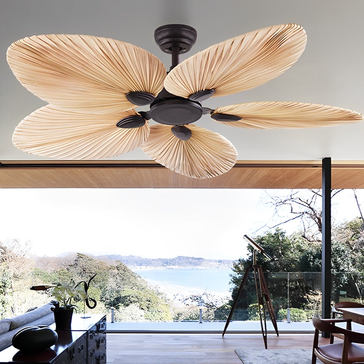 Ceiling Fan Palm Leaf 132.0 cm Brown Tropical Bedroom Living Room Remote Controlled Silent DC Cooling | Thomler