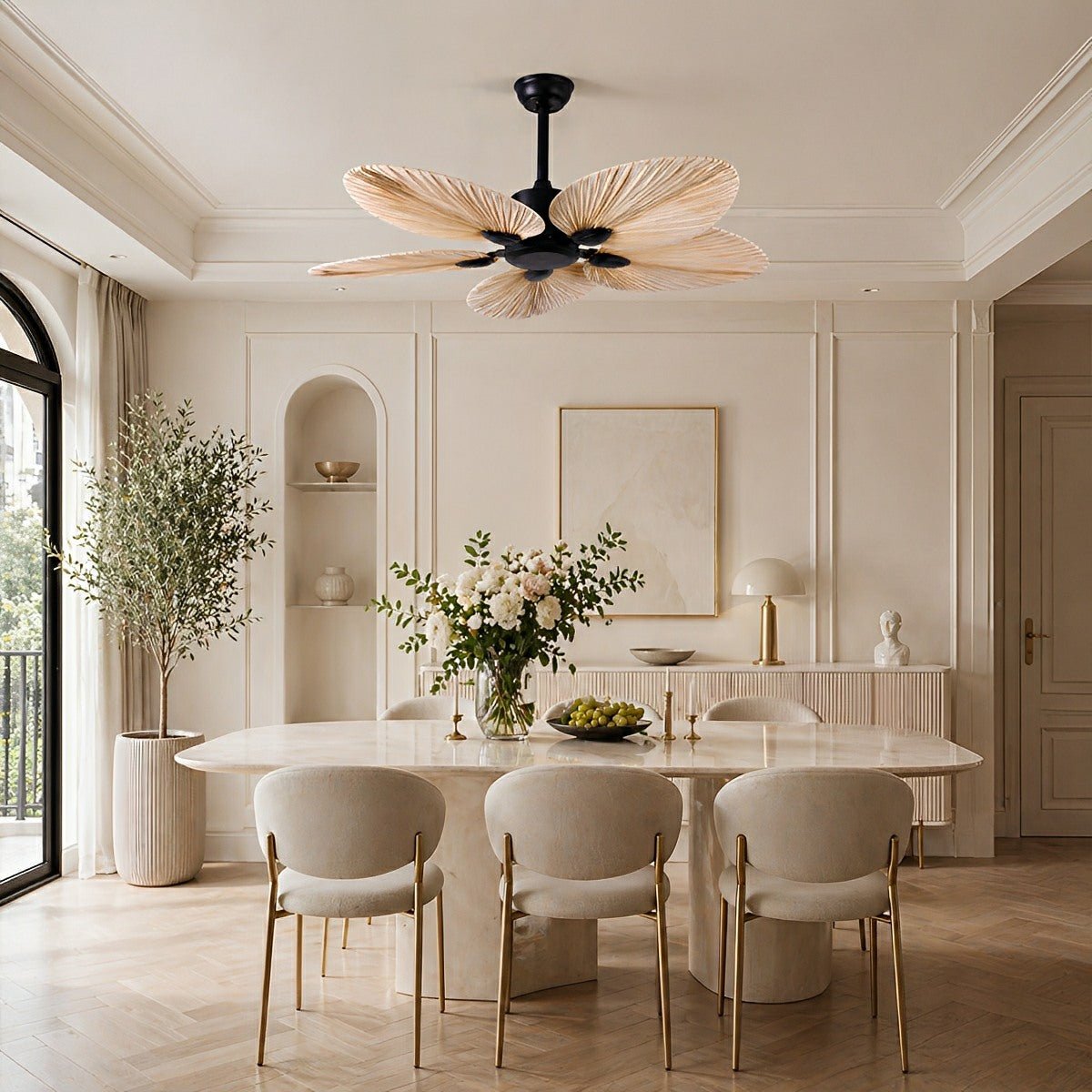 Tropical Leaf Blade Ceiling Fan with Whisper-Quiet DC Motor & Wireless Remote for Bedrooms & Living Spaces | Thomler
