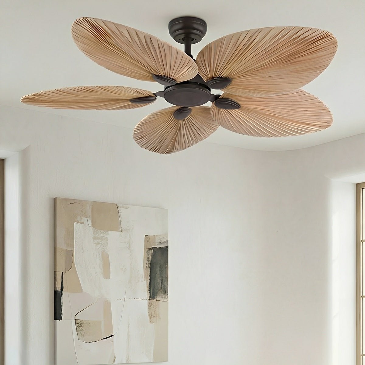 Tropical Leaf Blade Ceiling Fan with Whisper-Quiet DC Motor & Wireless Remote for Bedrooms & Living Spaces | Thomler