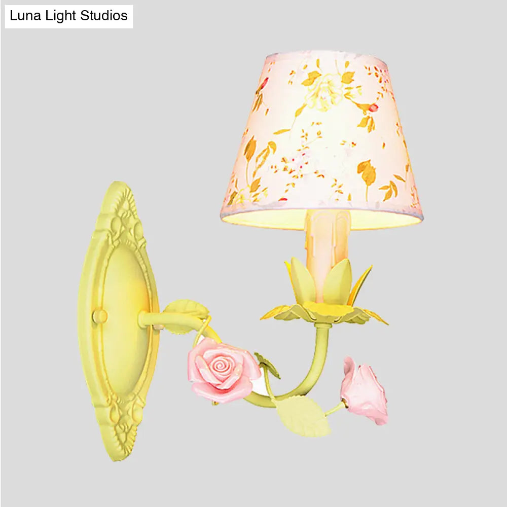 Green Adjustable Cone Wall Light for Bedroom & Living Room | Vintage-Inspired 1-Light Sconce with Cloth Shade | E12/E14 Socket Farmhouse | Thomler