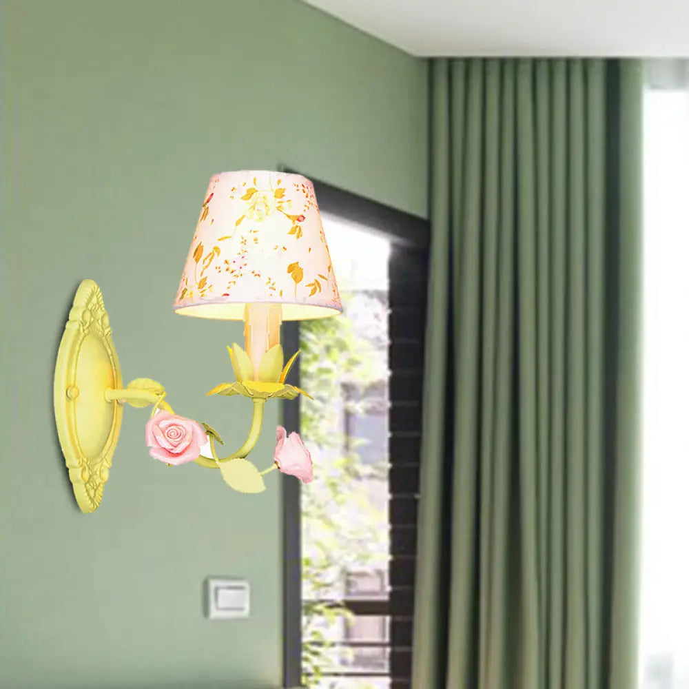 Green Adjustable Cone Wall Light for Bedroom & Living Room | Vintage-Inspired 1-Light Sconce with Cloth Shade | E12/E14 Socket Farmhouse | Thomler