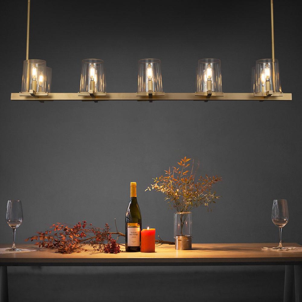 Linear Crystal Chandelier 49-60 Inch X-Frame Dining Room Ceiling Light Brass Nickel Bronze Kitchen Island | Thomler