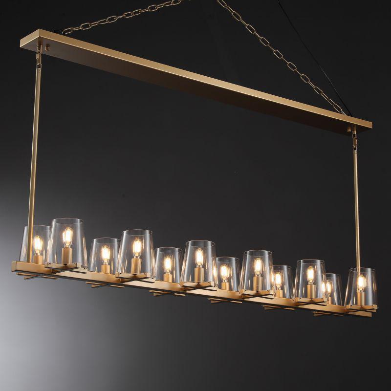 Linear Crystal Chandelier 49-60 Inch X-Frame Dining Room Ceiling Light Brass Nickel Bronze Kitchen Island | Thomler