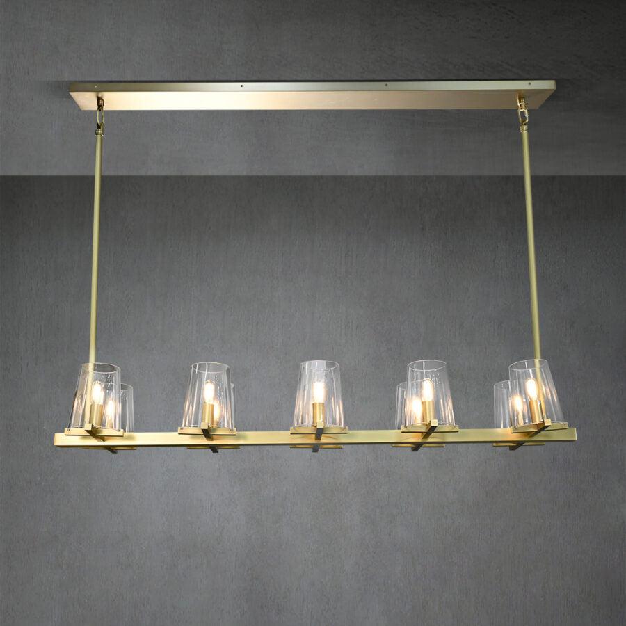 Linear Crystal Chandelier 49-60 Inch X-Frame Dining Room Ceiling Light Brass Nickel Bronze Kitchen Island | Thomler