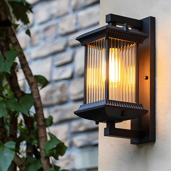 Outdoor Wall Lantern with Ribbed Glass Panels and Coffee Bronze Finish for Entryway, Patio and Garden | E27 Socket 85-265V AC | Thomler