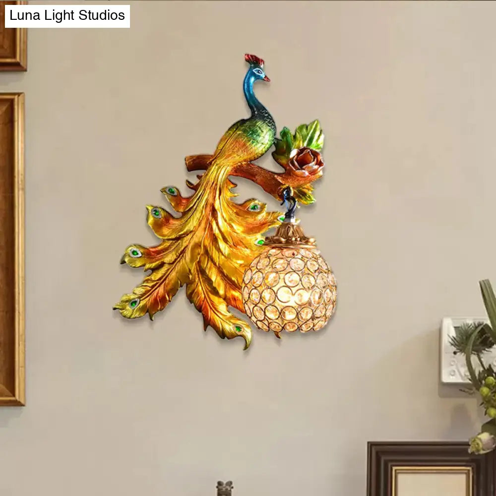 Decorative Bird Wall Sconce with Crystal Orb Shade – Resin Accent Lighting for Living Room, Bedroom & Hallway – Left or Right Facing Design | Thomler