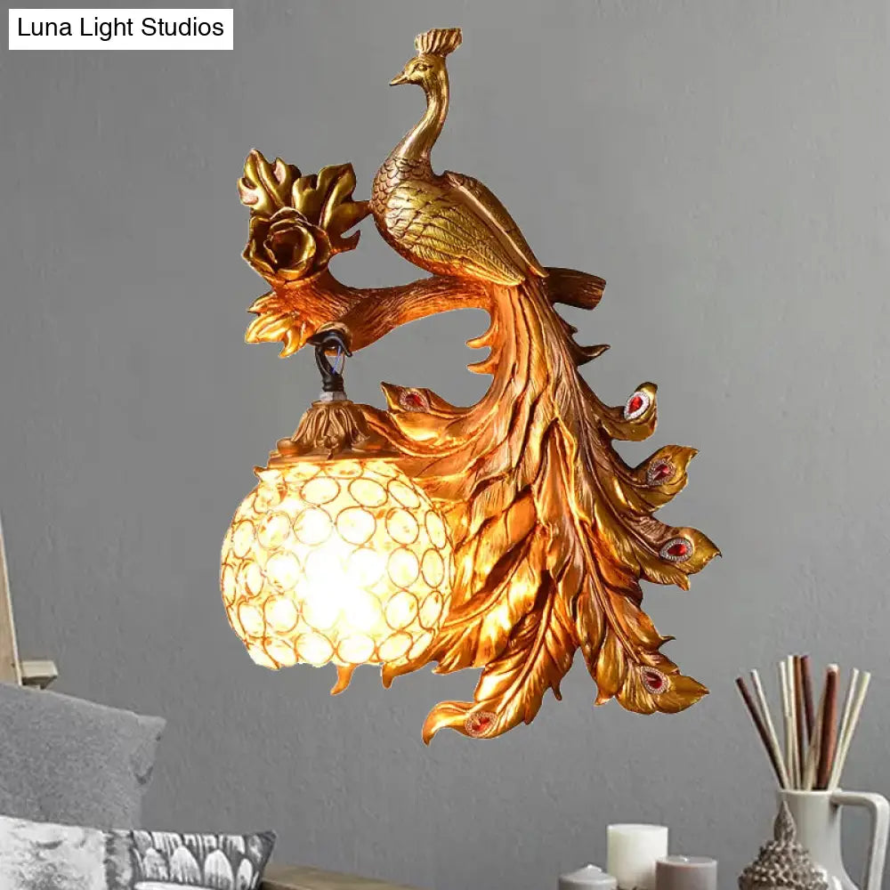 Decorative Bird Wall Sconce with Crystal Orb Shade – Resin Accent Lighting for Living Room, Bedroom & Hallway – Left or Right Facing Design | Thomler