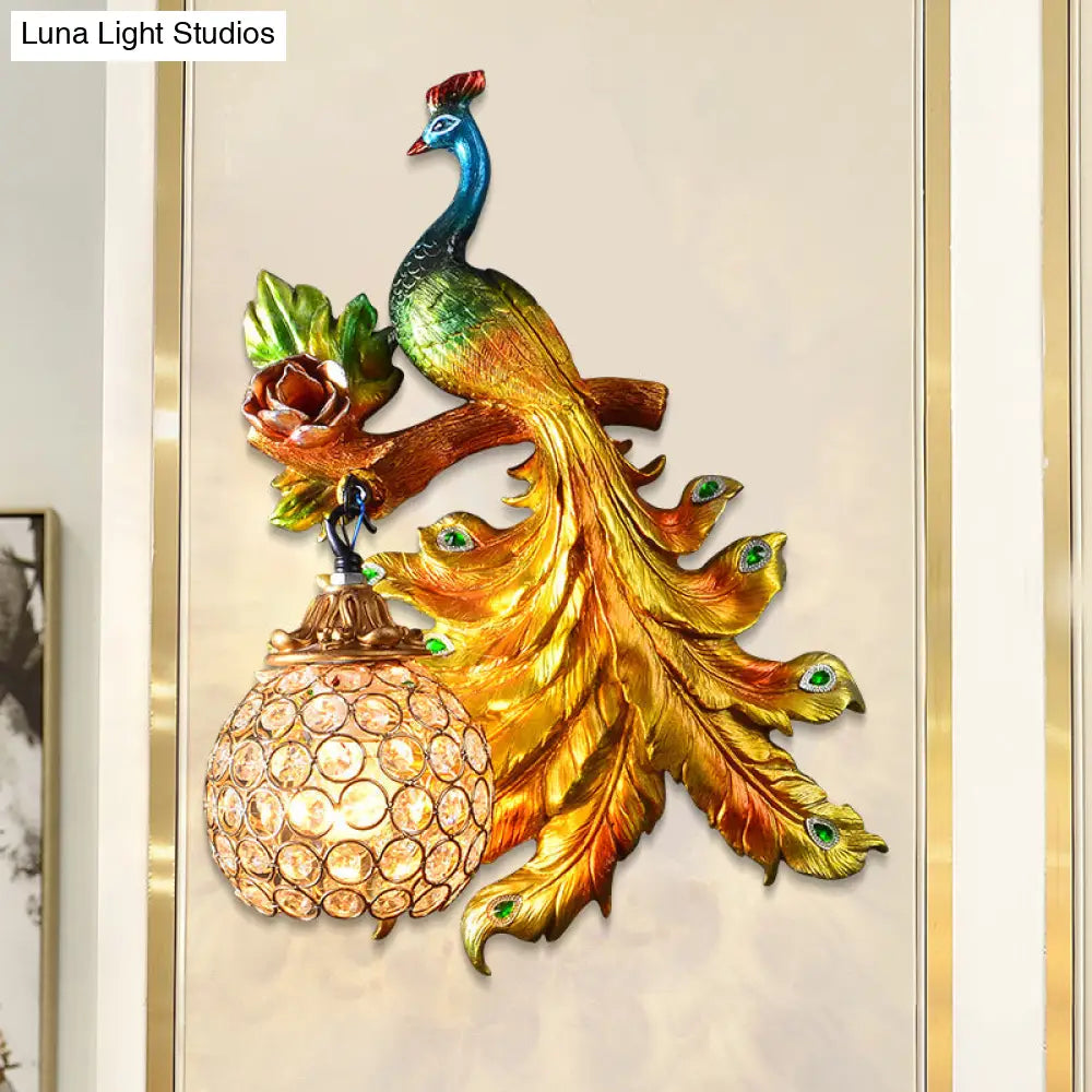 Decorative Bird Wall Sconce with Crystal Orb Shade – Resin Accent Lighting for Living Room, Bedroom & Hallway – Left or Right Facing Design | Thomler